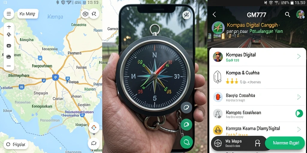 Tampilan antarmuka aplikasi Kompas Digital GM777 yang intuitif dan informatif.