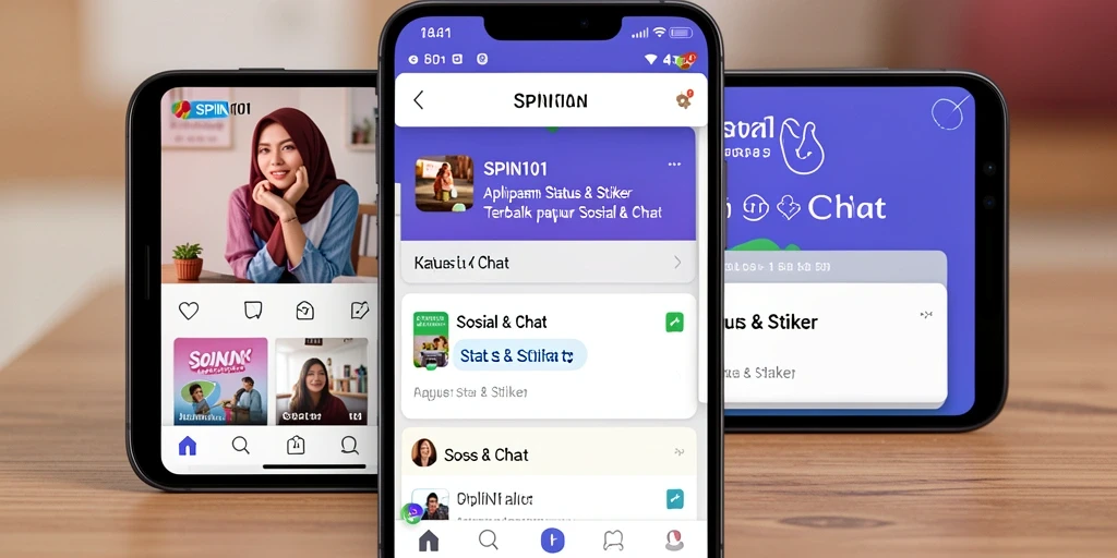 Tampilan antarmuka SPIN101 menunjukkan berbagai stiker menarik.